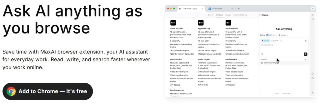 MaxAI Promo Code – Free AI browser extension for reading, writing, and searching faster.