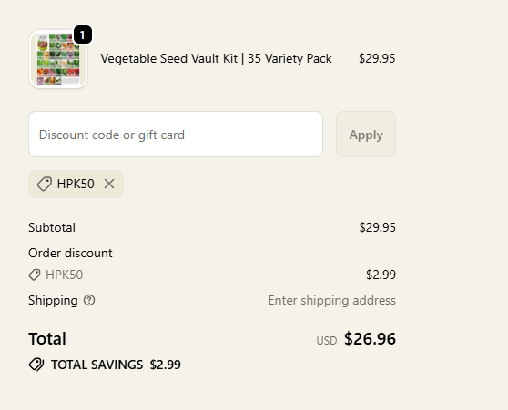 Gardeners Basics Discount Code HPK50 – Unlock 10% Savings on All Products Herbs, Veggie Seeds Garden Packs