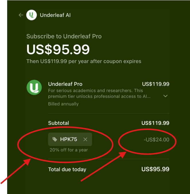 Underleaf AI Promo Code “HPK75” – Get 20% Off on AI Writing Assistant Subscription